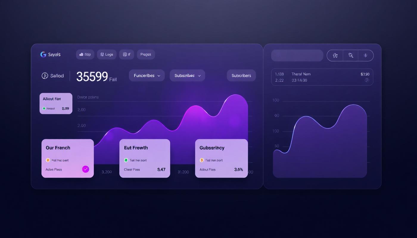 Dark SaaS dashboard mockup with revenue chart and subscriber growth