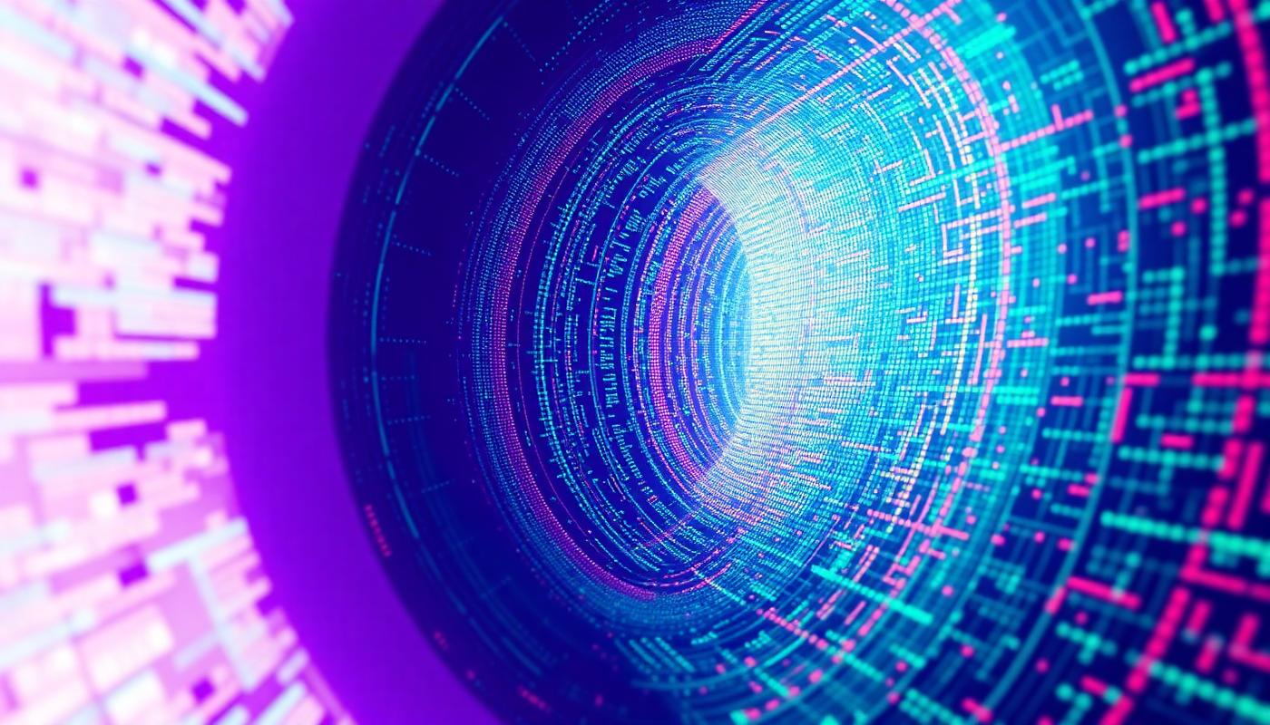 Visualization of a 2M-token context window as an expanding tunnel of data